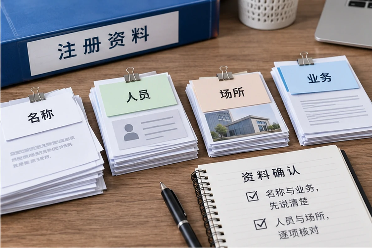核对注册公司资料与办理事项的服务场景示意