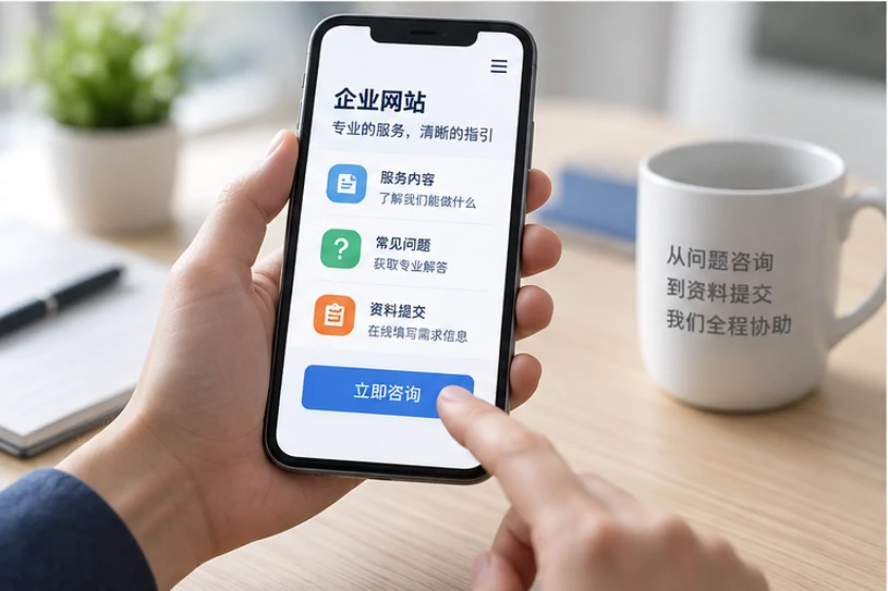 企业网站展示业务与服务信息的场景示意
