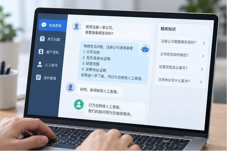 在线客服接待与咨询整理的服务场景示意