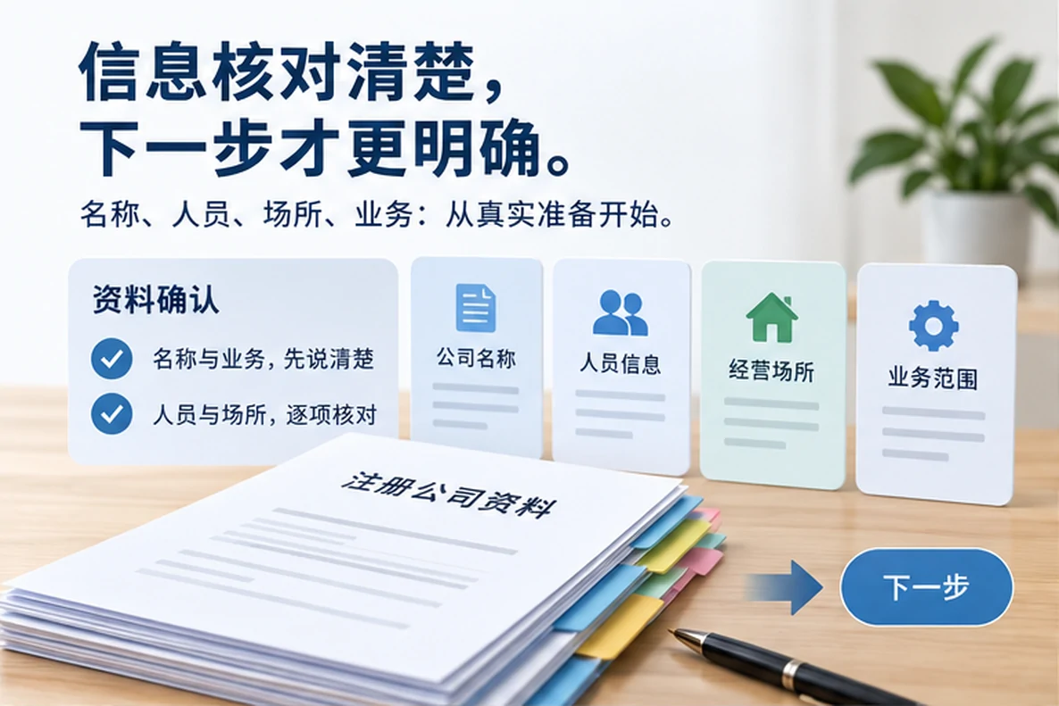 核对注册公司资料与办理事项的服务场景示意