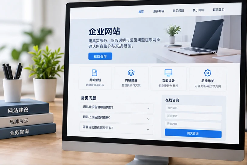 企业网站展示业务与服务信息的场景示意