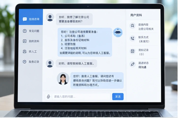 在线客服接待与咨询整理的服务场景示意