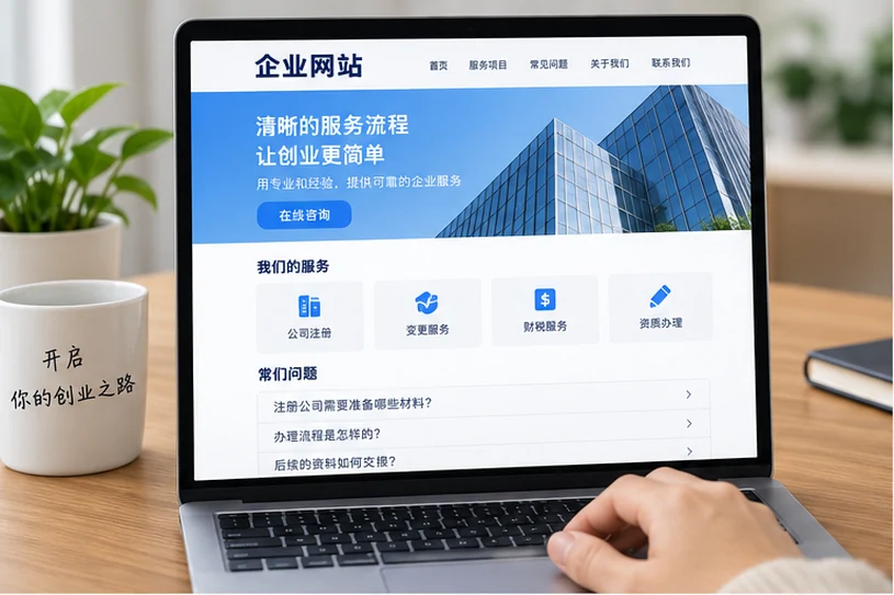 企业网站展示业务与服务信息的场景示意