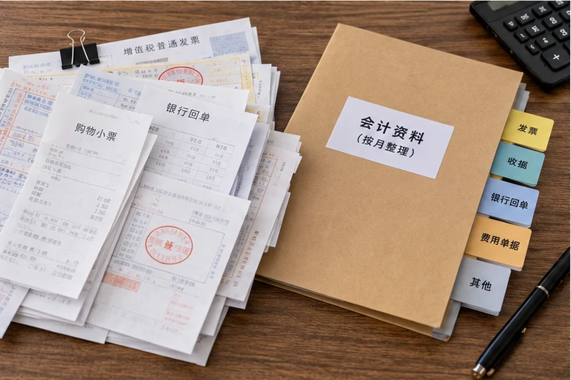 整理企业票据与日常账务资料的服务场景示意