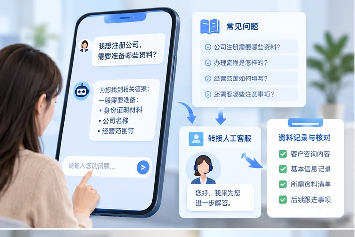 在线客服接待与咨询整理的服务场景示意