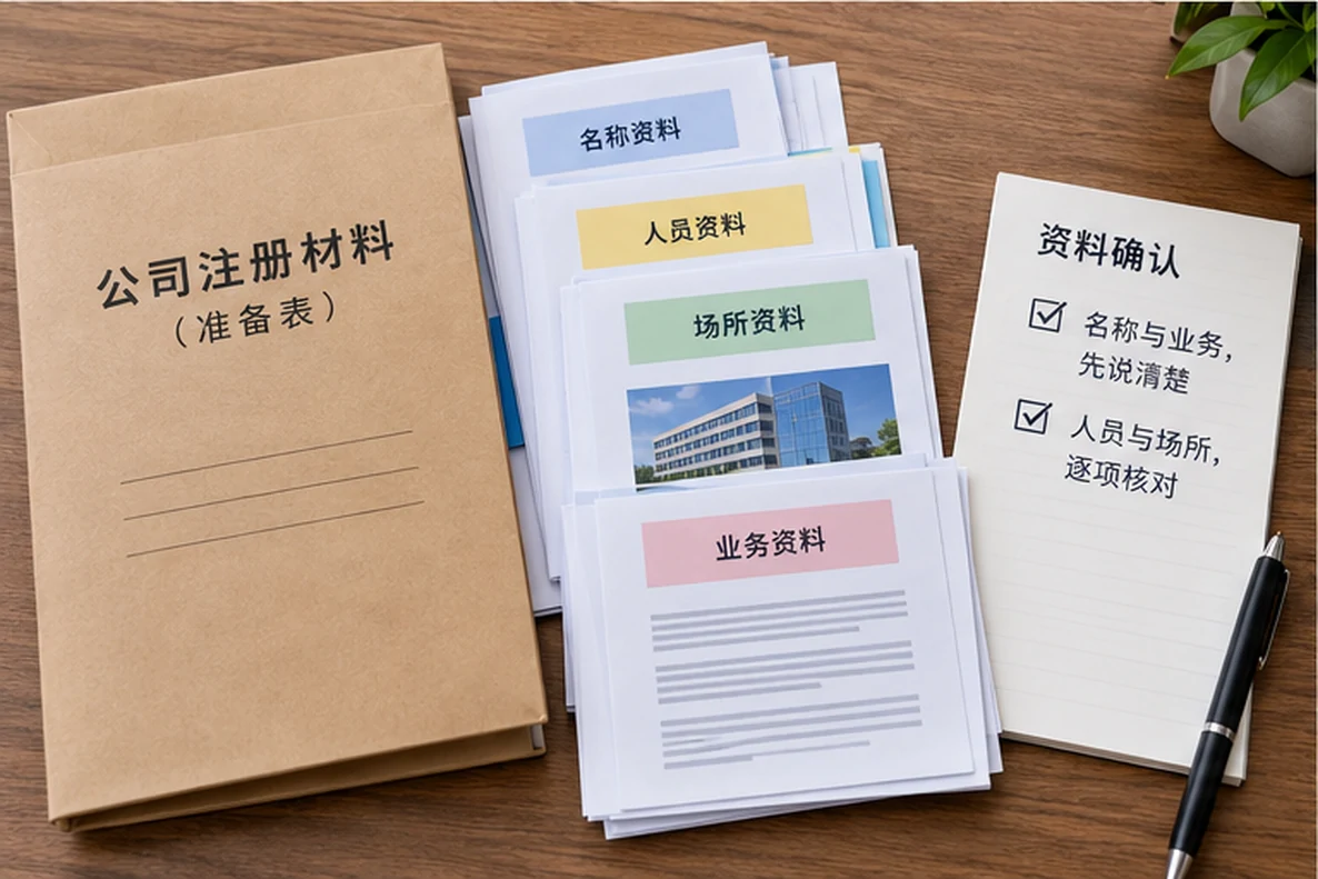 核对注册公司资料与办理事项的服务场景示意