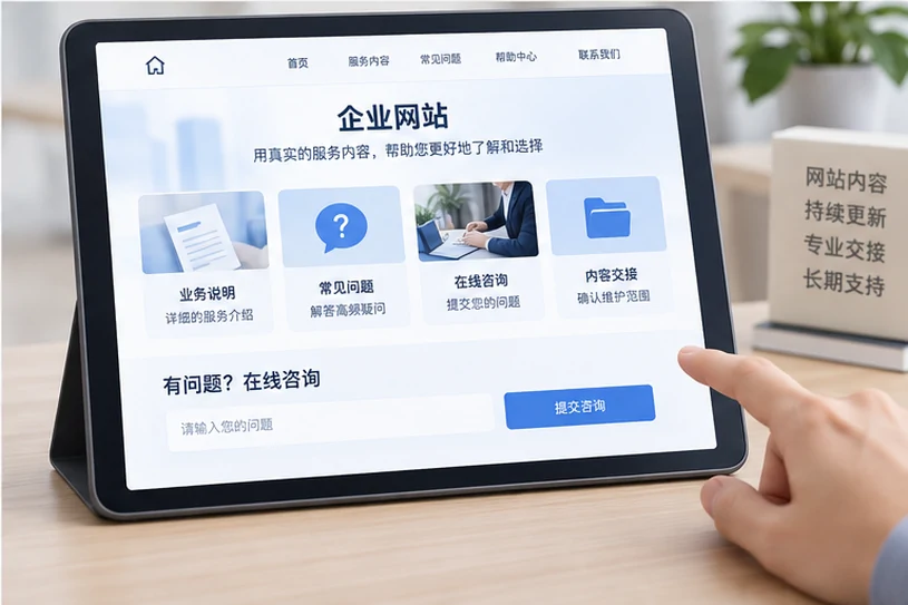 企业网站展示业务与服务信息的场景示意