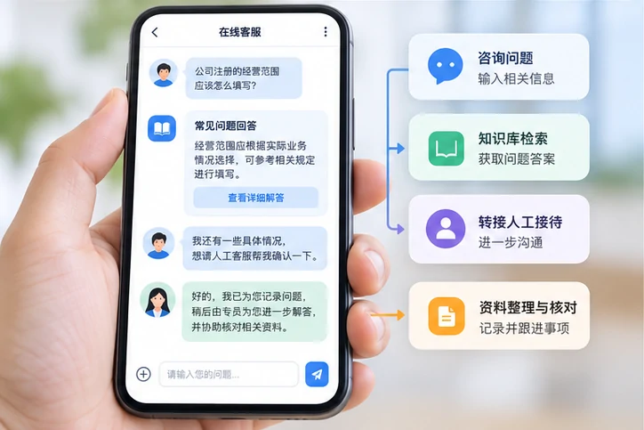 在线客服接待与咨询整理的服务场景示意