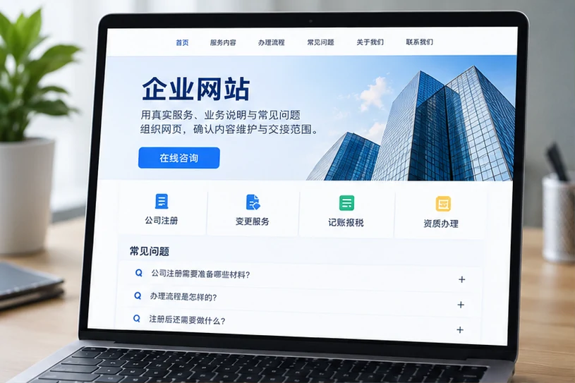 企业网站展示业务与服务信息的场景示意