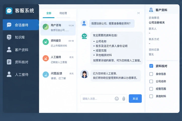 在线客服接待与咨询整理的服务场景示意