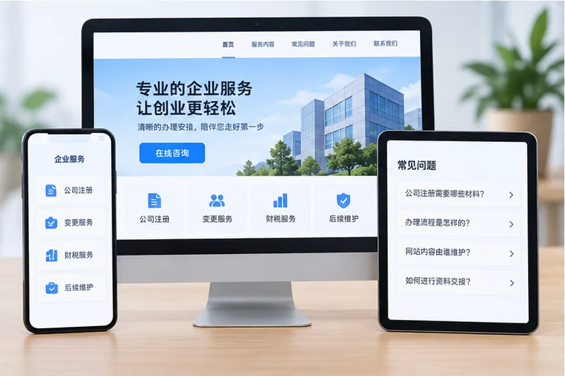 企业网站展示业务与服务信息的场景示意