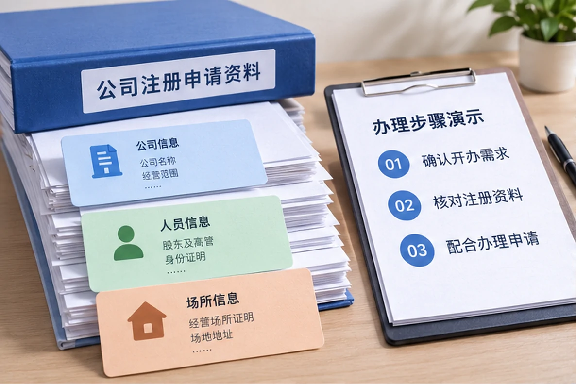 核对注册公司资料与办理事项的服务场景示意