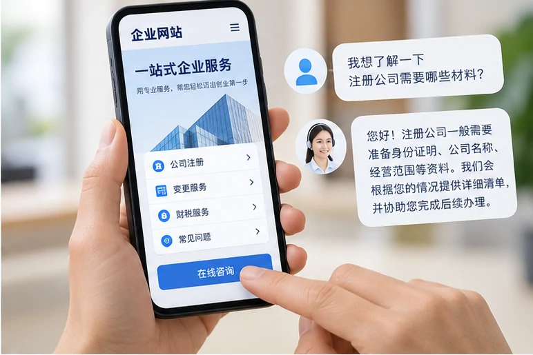 企业网站展示业务与服务信息的场景示意