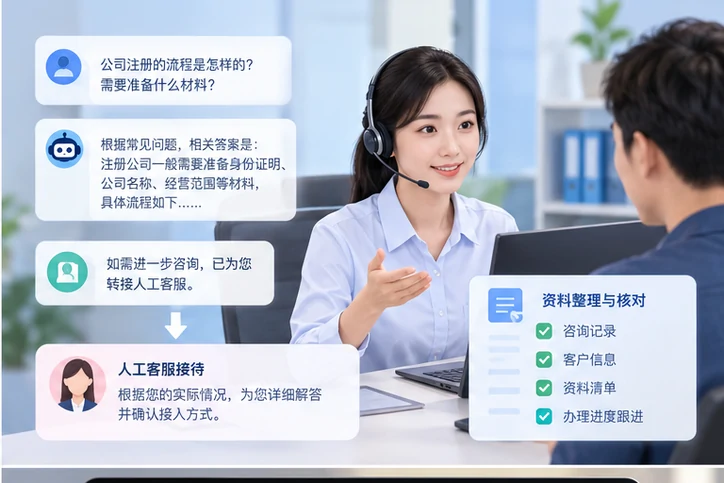 在线客服接待与咨询整理的服务场景示意