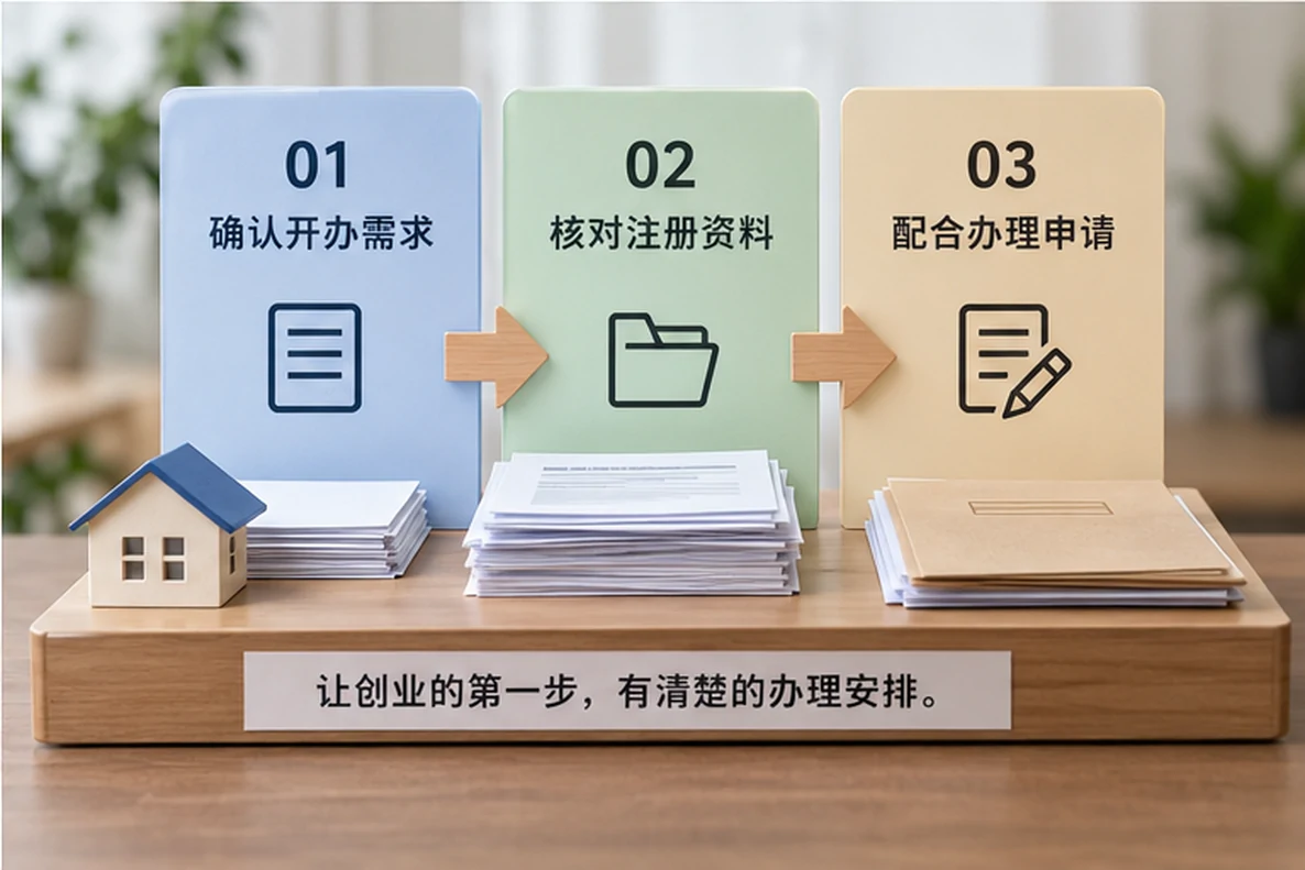核对注册公司资料与办理事项的服务场景示意