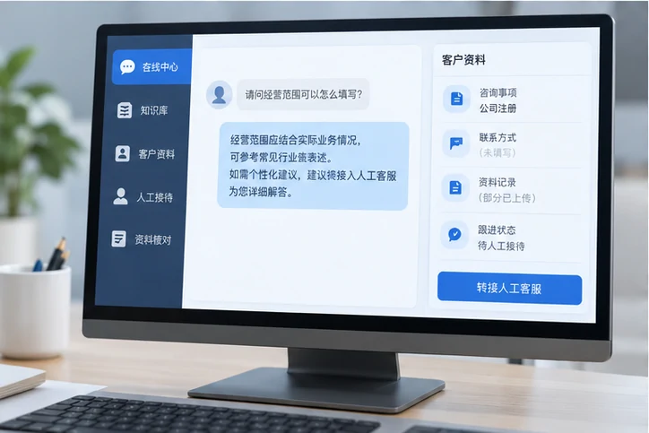 在线客服接待与咨询整理的服务场景示意