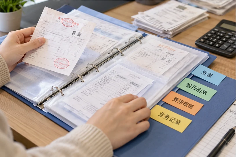 整理企业票据与日常账务资料的服务场景示意