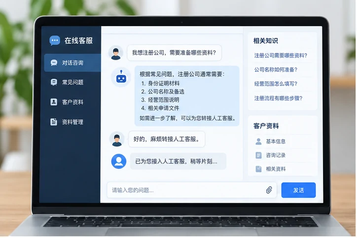在线客服接待与咨询整理的服务场景示意