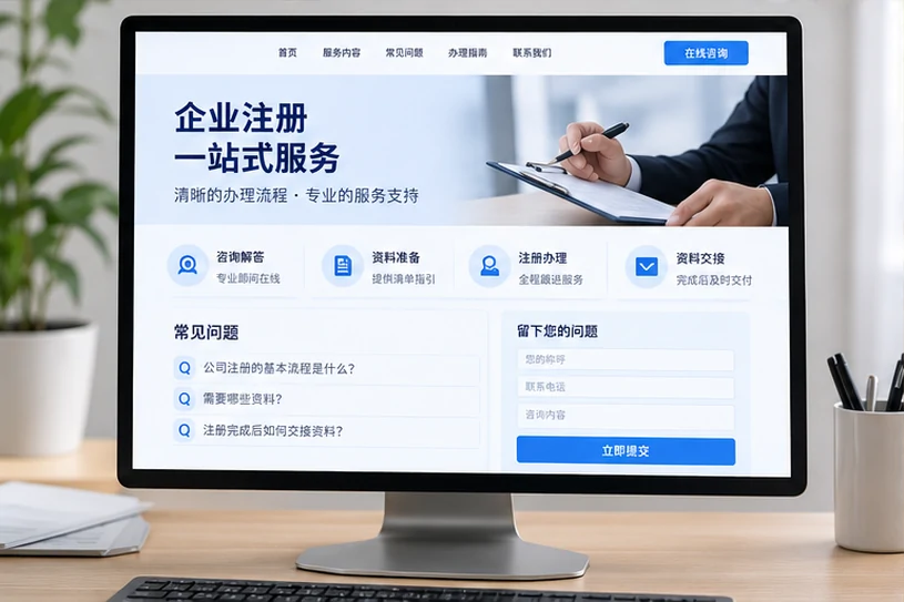 企业网站展示业务与服务信息的场景示意