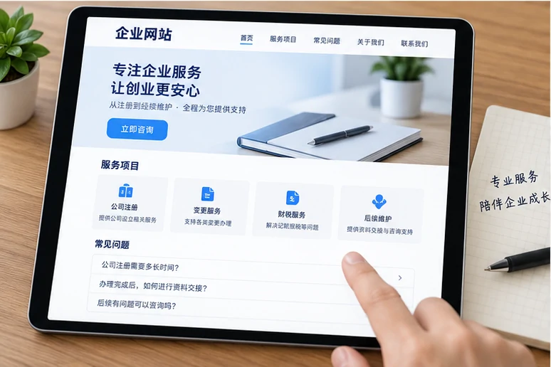 企业网站展示业务与服务信息的场景示意