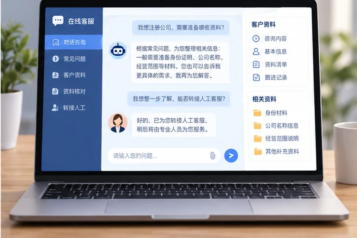 在线客服接待与咨询整理的服务场景示意