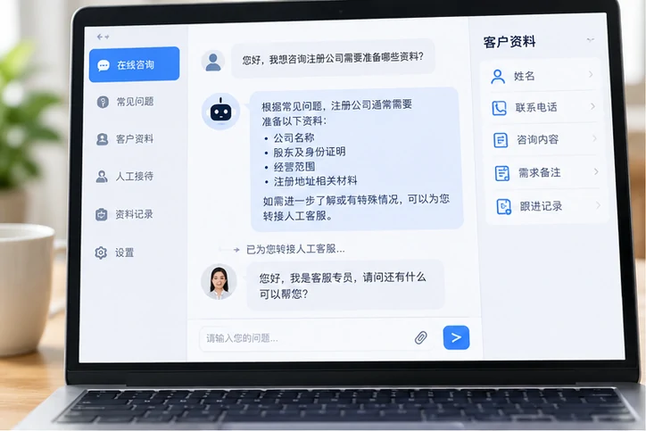 在线客服接待与咨询整理的服务场景示意