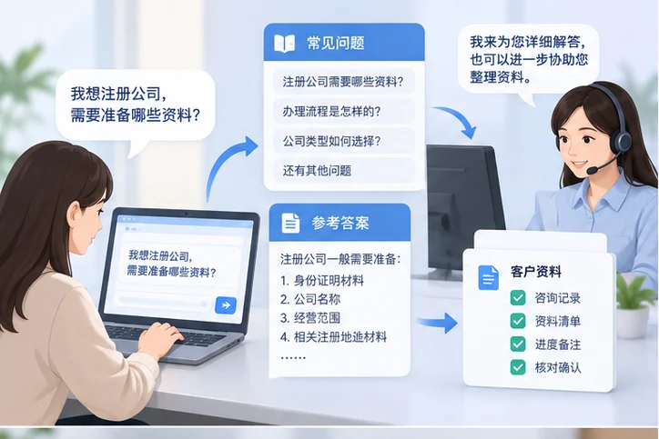 在线客服接待与咨询整理的服务场景示意