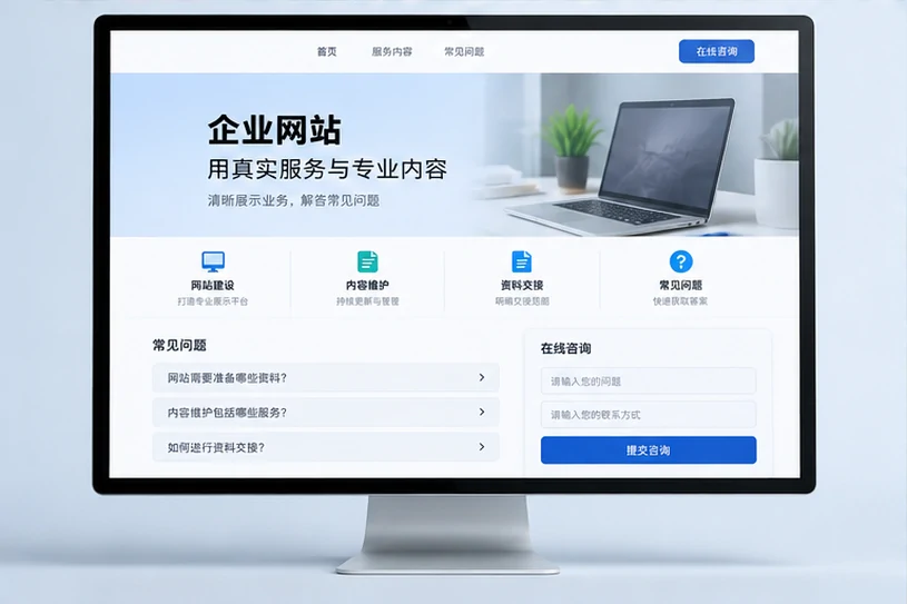 企业网站展示业务与服务信息的场景示意