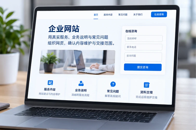 企业网站展示业务与服务信息的场景示意