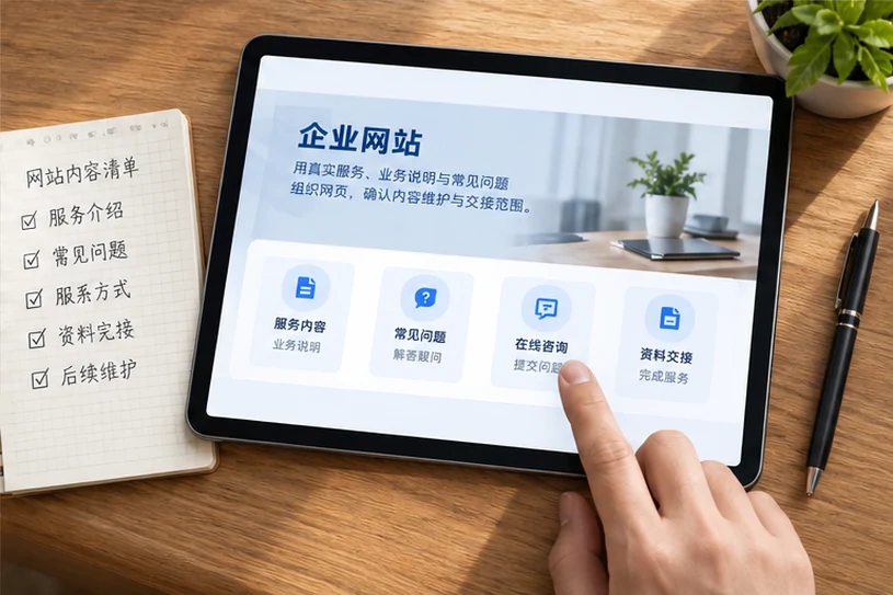 企业网站展示业务与服务信息的场景示意