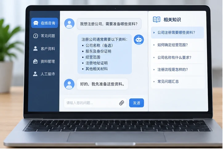在线客服接待与咨询整理的服务场景示意