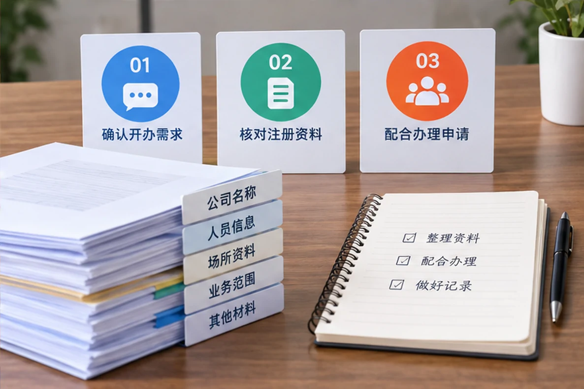 核对注册公司资料与办理事项的服务场景示意