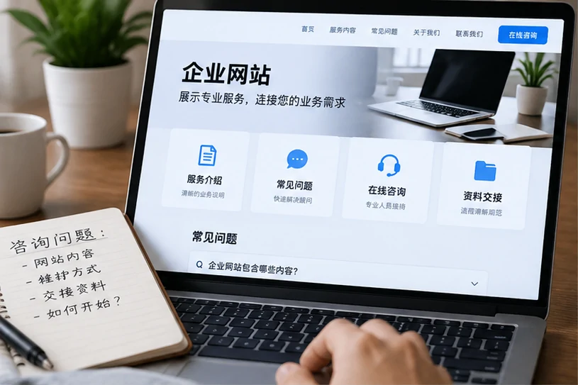 企业网站展示业务与服务信息的场景示意