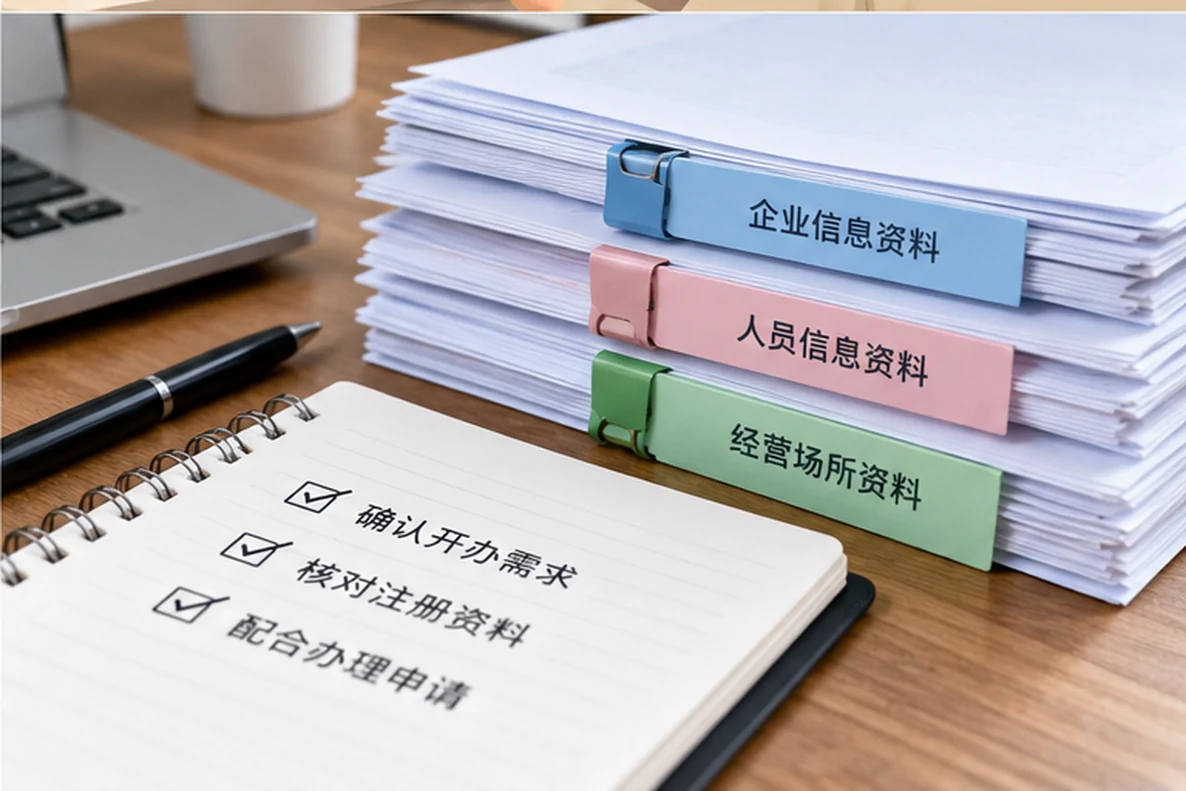 核对注册公司资料与办理事项的服务场景示意