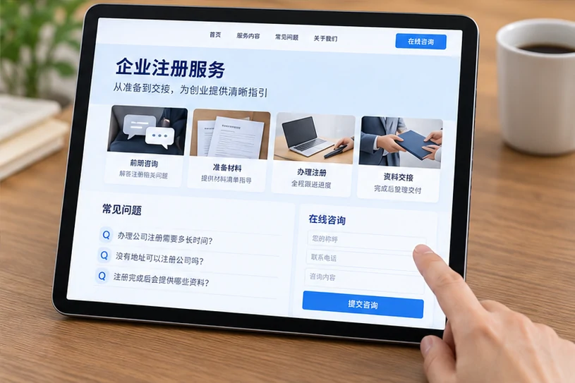 企业网站展示业务与服务信息的场景示意