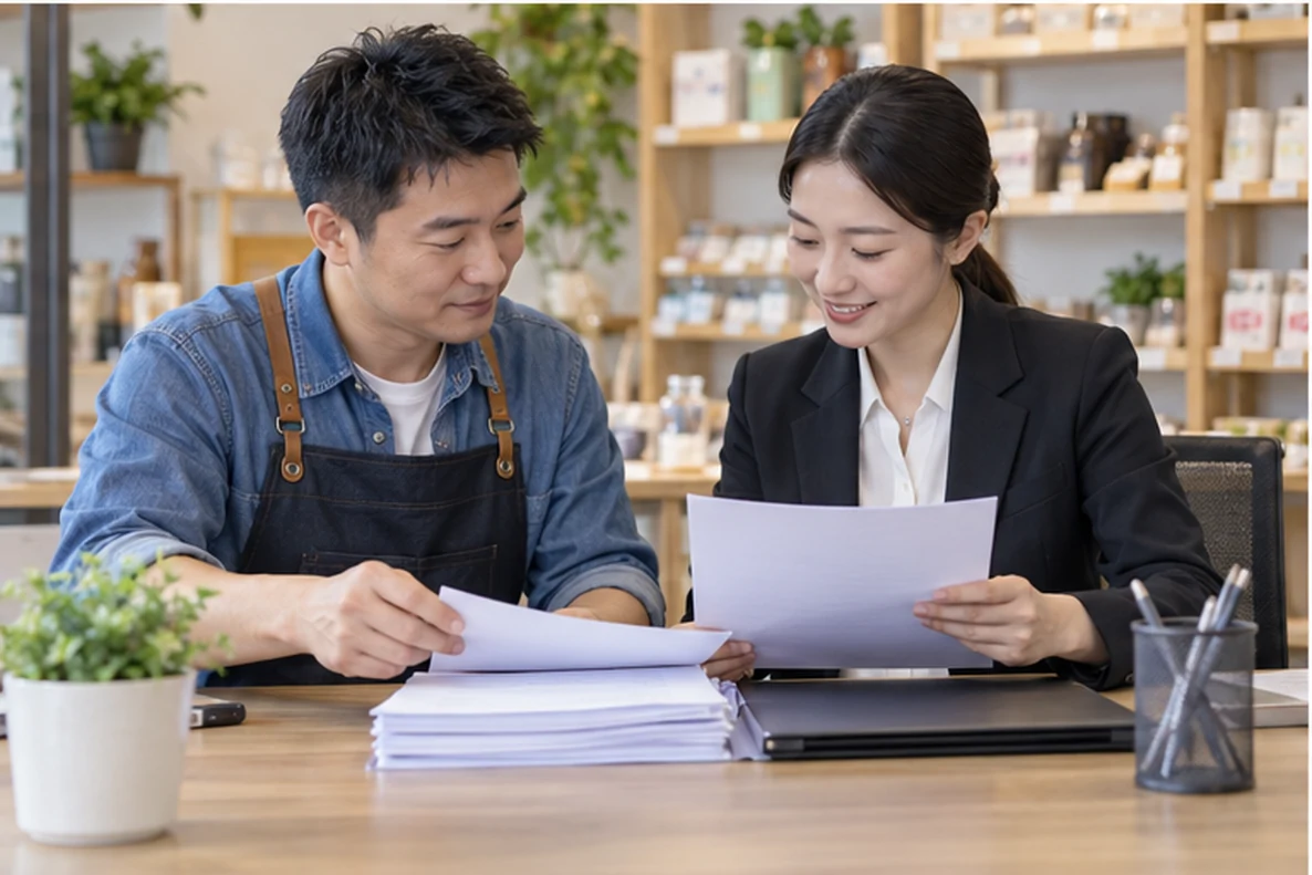 核对注册公司资料与办理事项的服务场景示意