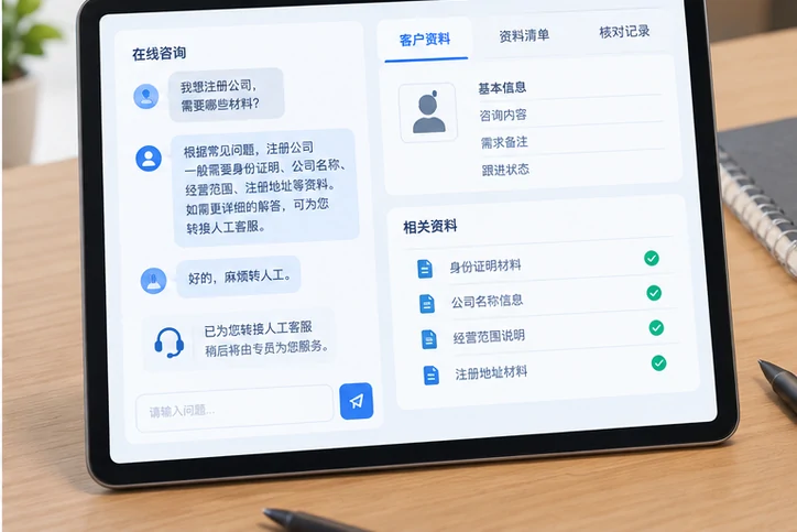 在线客服接待与咨询整理的服务场景示意