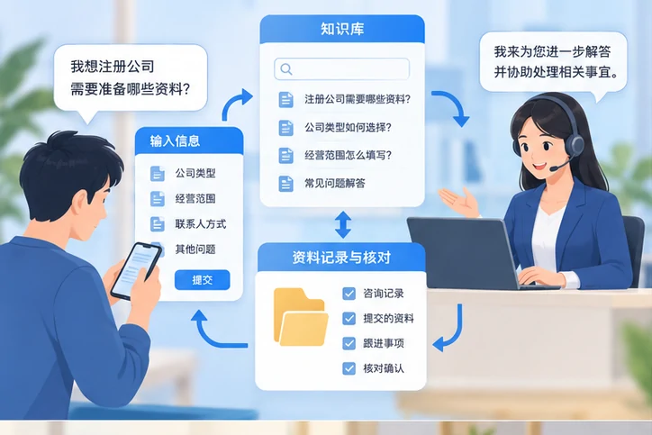 在线客服接待与咨询整理的服务场景示意