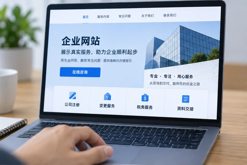企业网站展示业务与服务信息的场景示意