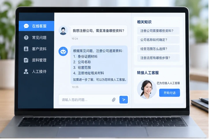 在线客服接待与咨询整理的服务场景示意