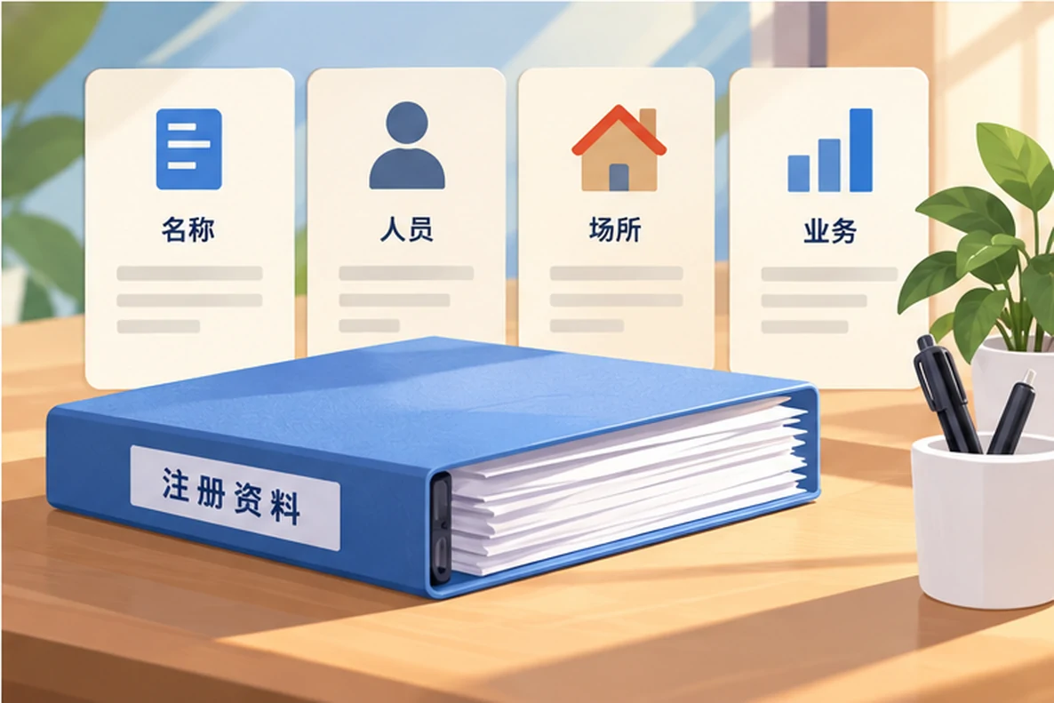 核对注册公司资料与办理事项的服务场景示意