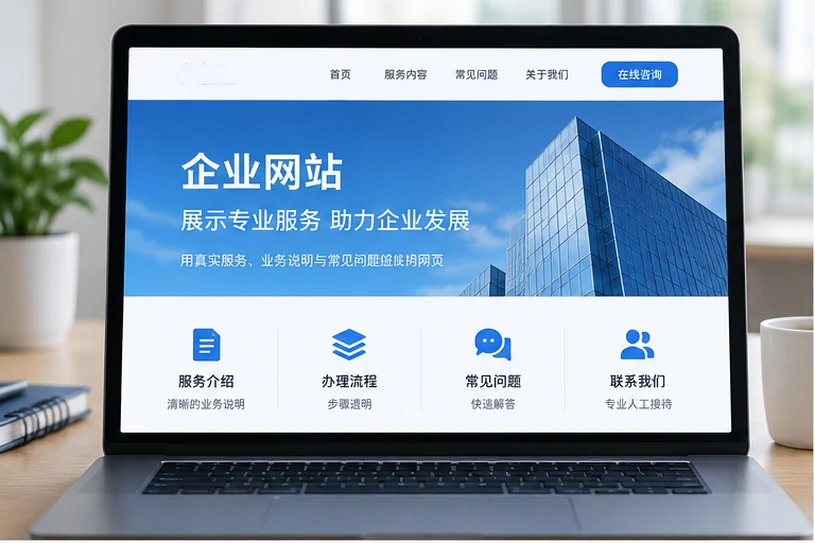企业网站展示业务与服务信息的场景示意
