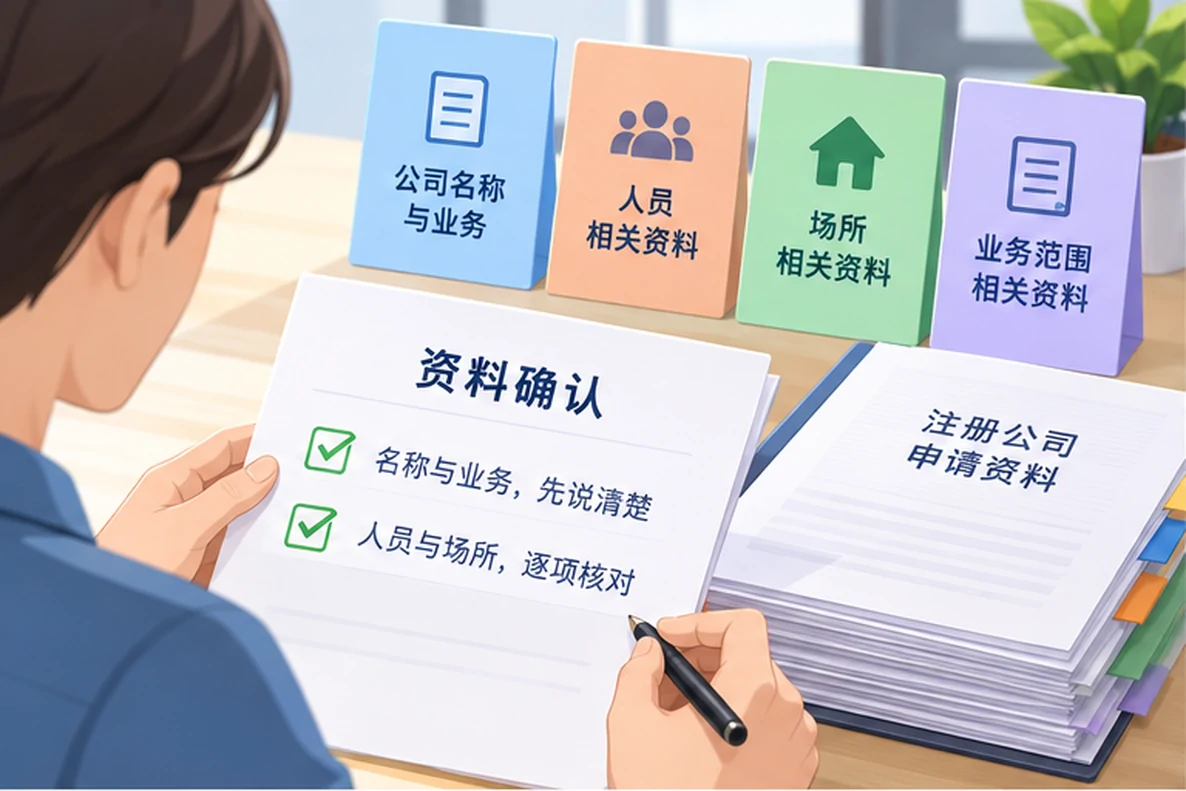 核对注册公司资料与办理事项的服务场景示意