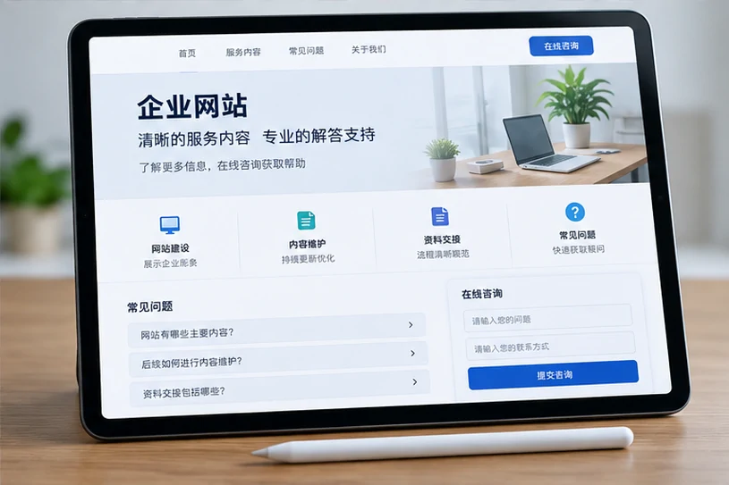 企业网站展示业务与服务信息的场景示意
