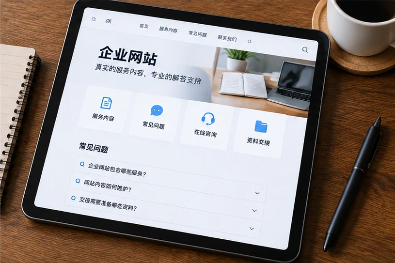 企业网站展示业务与服务信息的场景示意