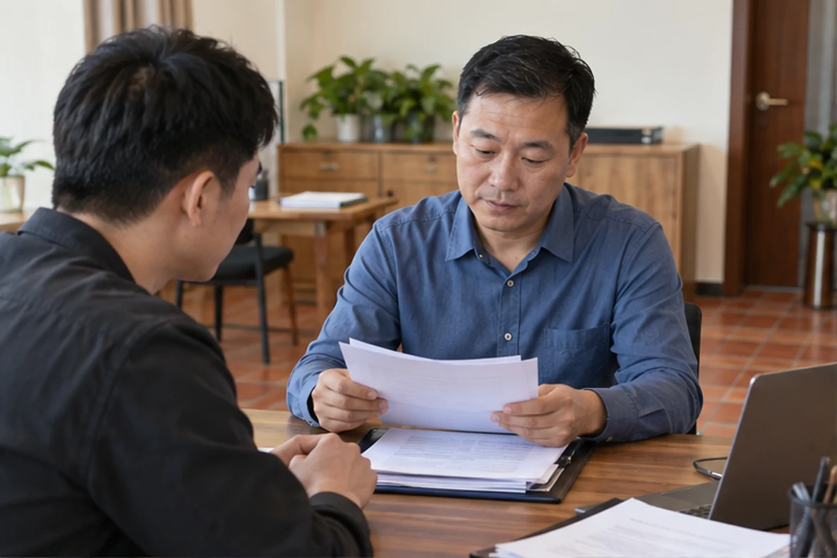 核对注册公司资料与办理事项的服务场景示意