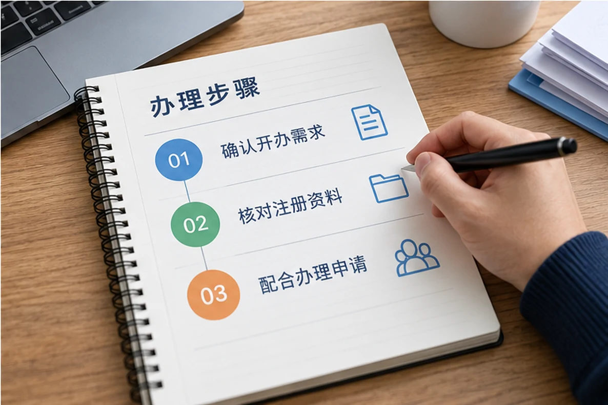 核对注册公司资料与办理事项的服务场景示意