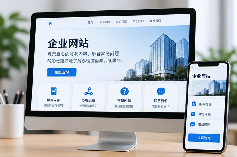 企业网站展示业务与服务信息的场景示意