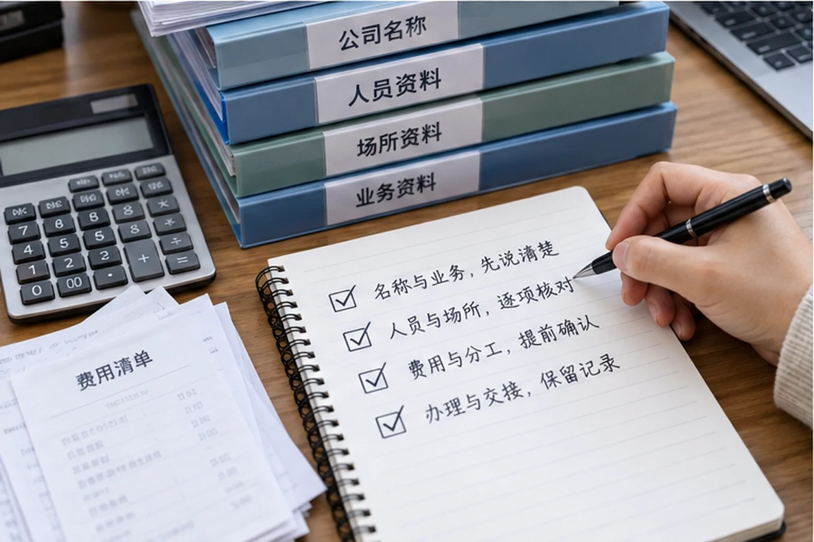核对注册公司资料与办理事项的服务场景示意