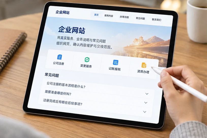 企业网站展示业务与服务信息的场景示意